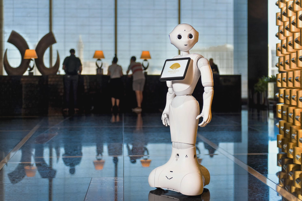 A robotic hotel concierge at work
