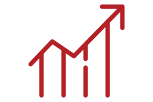 An outline of a bar graph chart showing growth