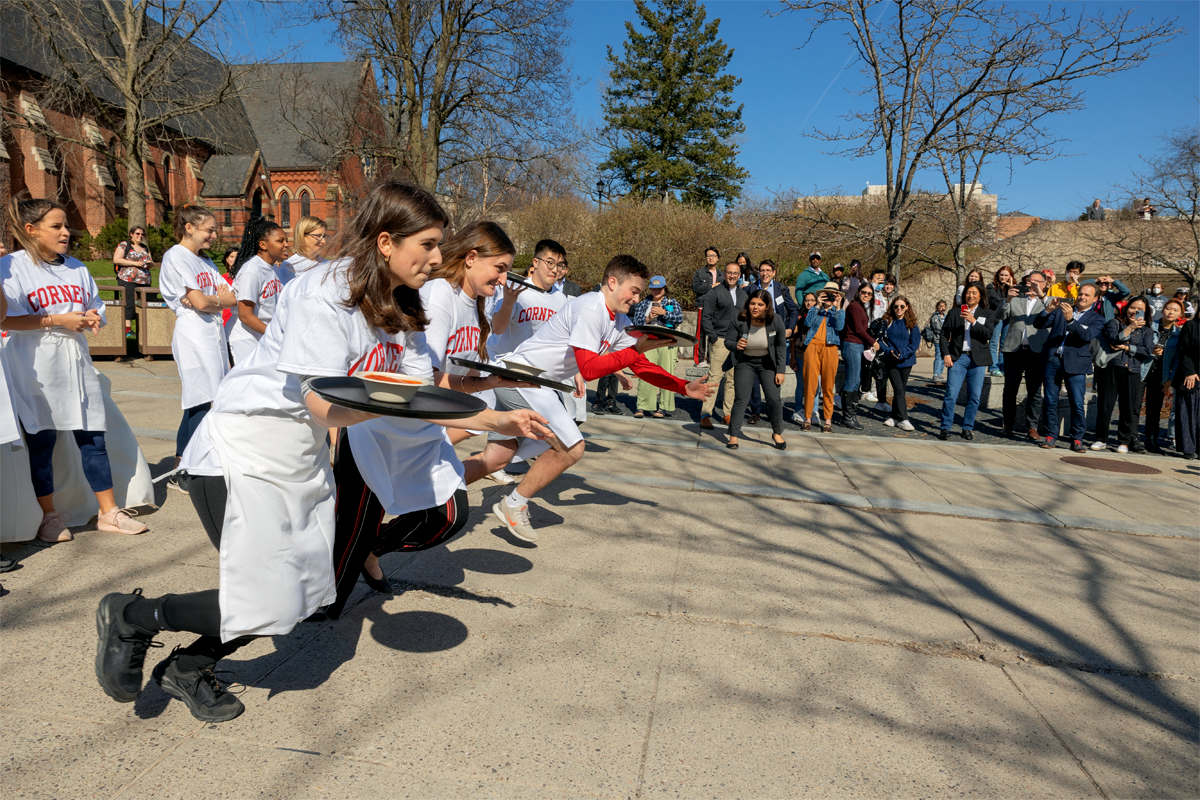 students line up for a waiter race