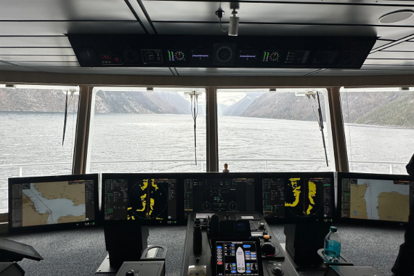 View from the bridge of a Havila cruise ship