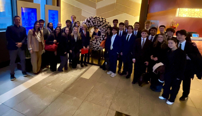 Large group of students gather at the Westin at Times Square
