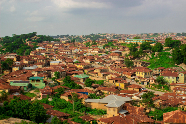 Top view of houses and building roofs.