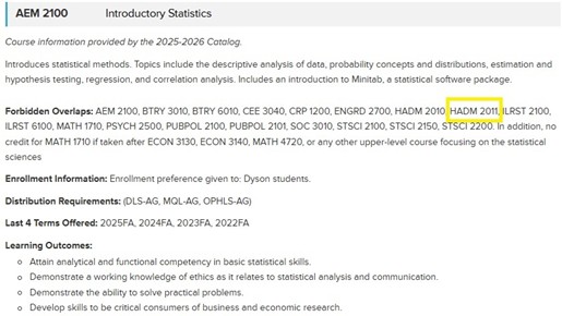 Image of Course Roster indicating which courses have forbidden overlaps